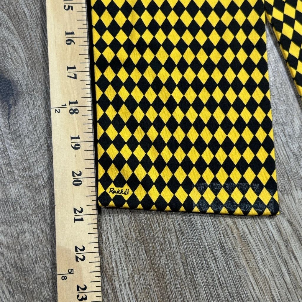 Vtg Rakkei Rama World Geometric Checkered Flight Scarf Yellow Black USA 41.5”
