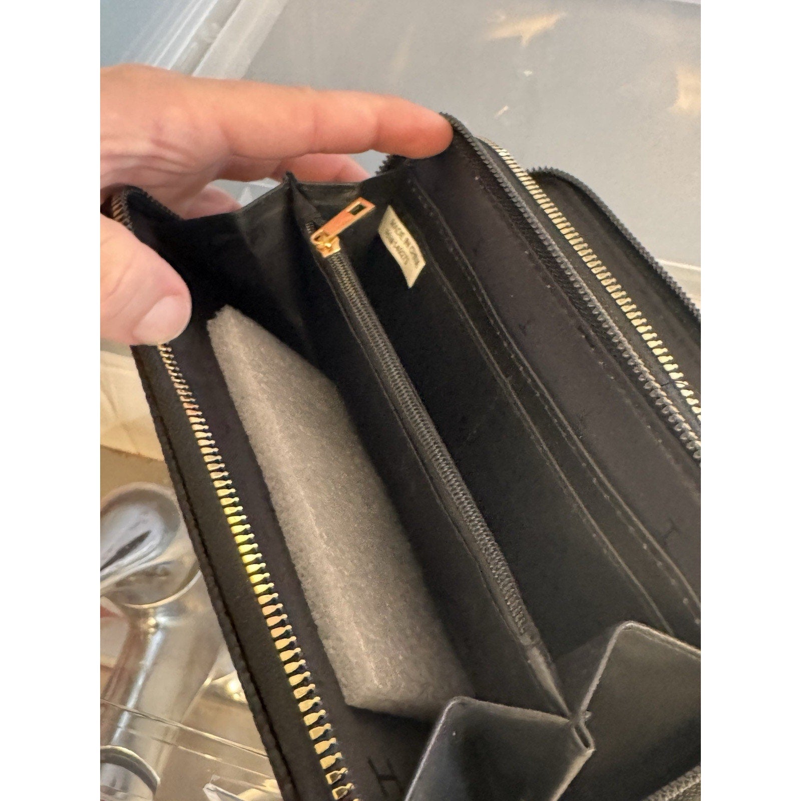 Halston Black Pebbled Leather Zip Around Continental Wallet Clutch Organizer
