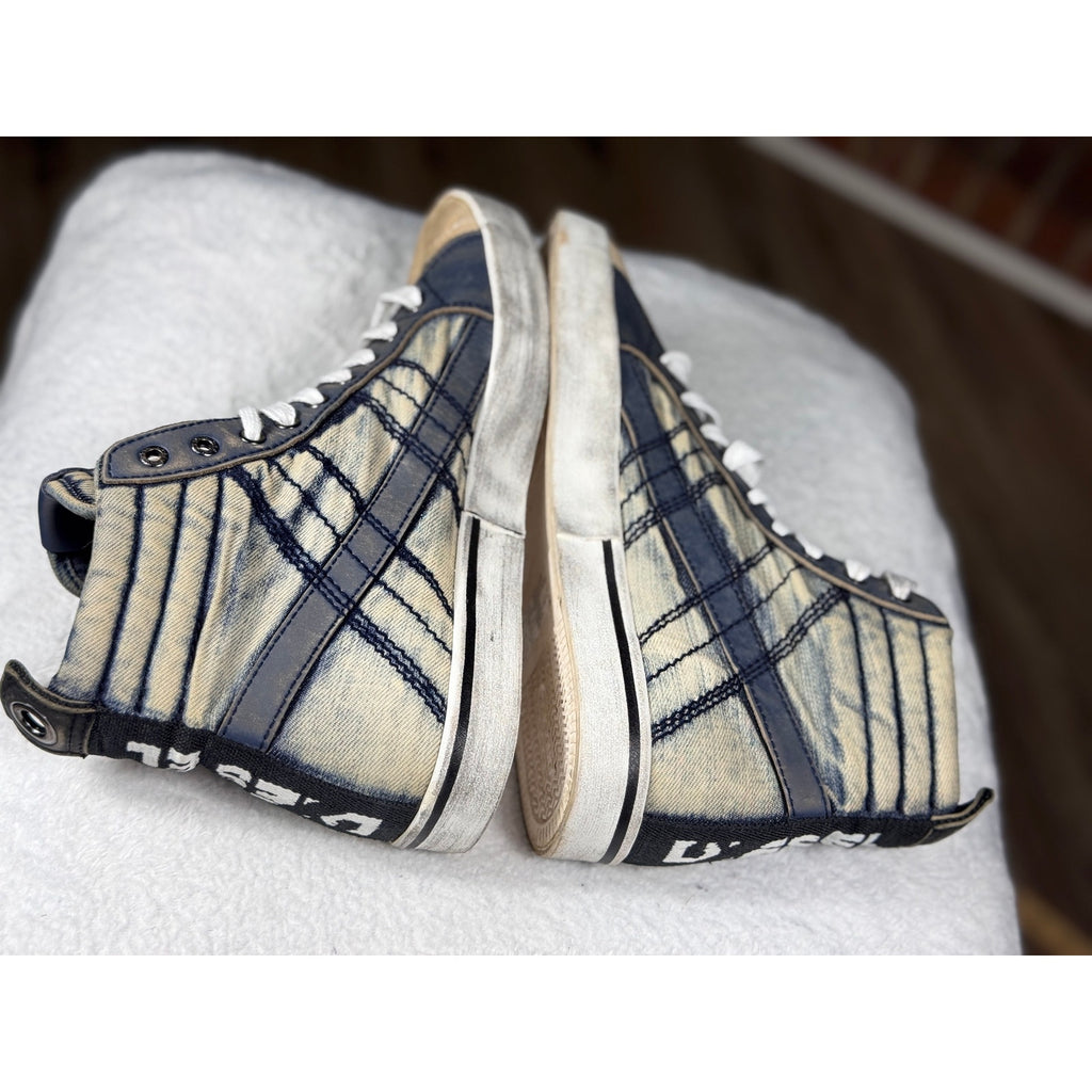 Diesel D-Velows Mid Lace Denim Distressed High Top Sneakers Men’s 9.5 Y2K Grunge
