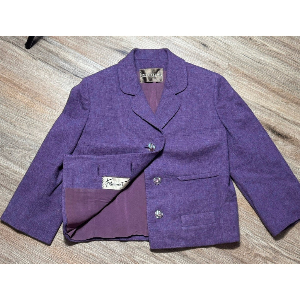Vtg 50s Friedmont Rich’s Purple Wool Blazer ILGWU Union Jacket USA Sz Small 4-6
