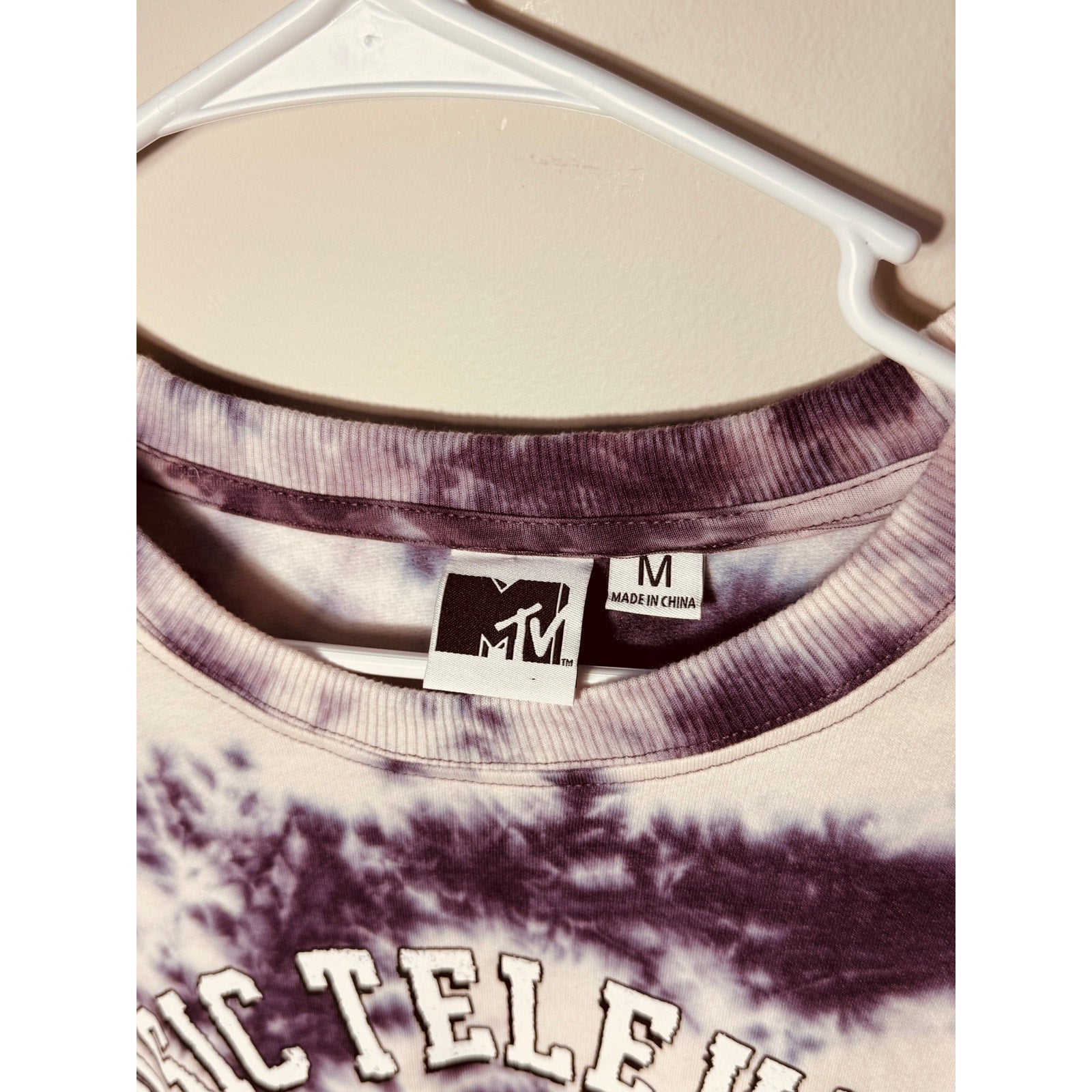 MTV Music Television Tie Dye Sweatshirt Purple White Graphic Crewneck Medium