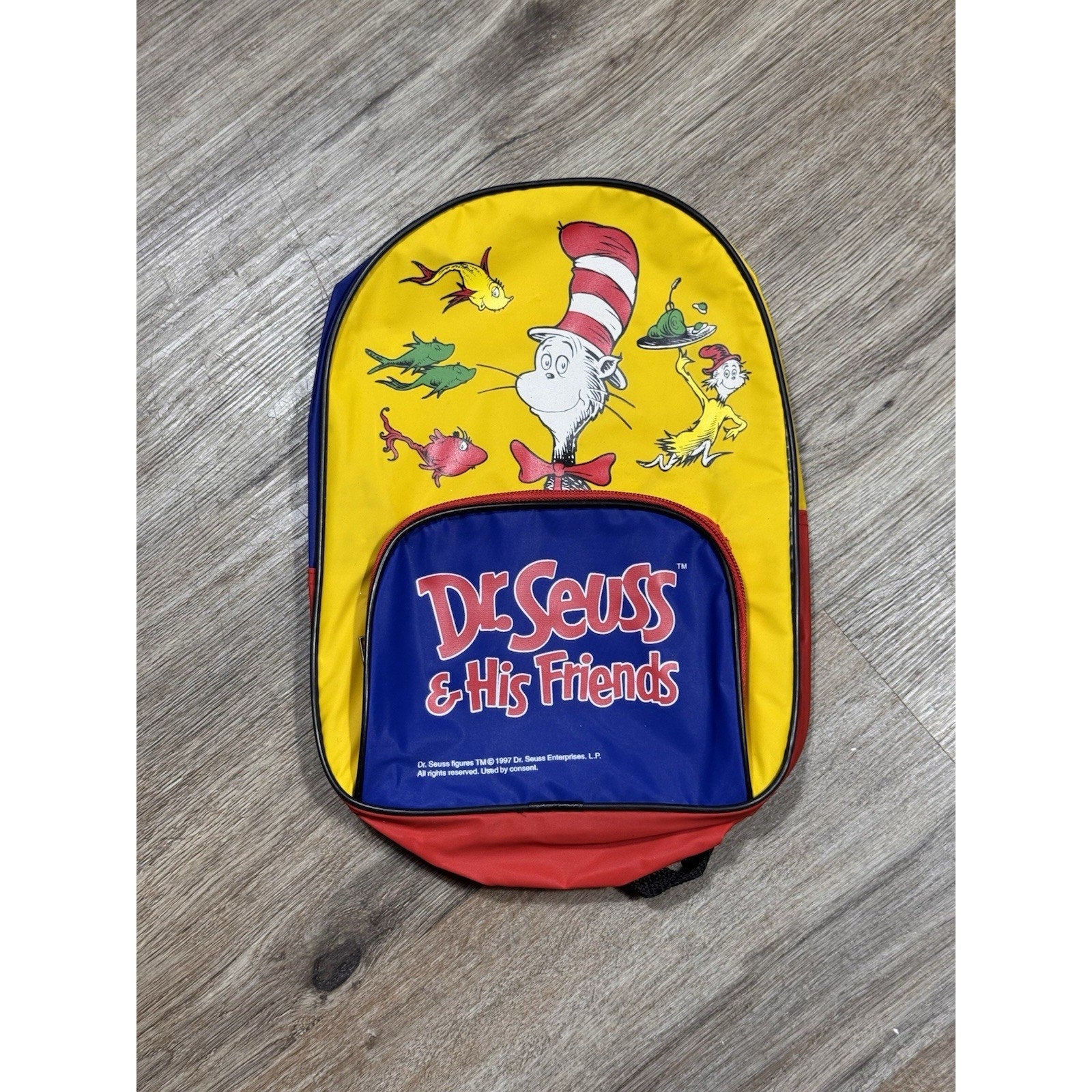 Vtg 1997 Dr Seuss Cat in the Hat Backpack Bookbag Dr Seuss & His Friends Kids