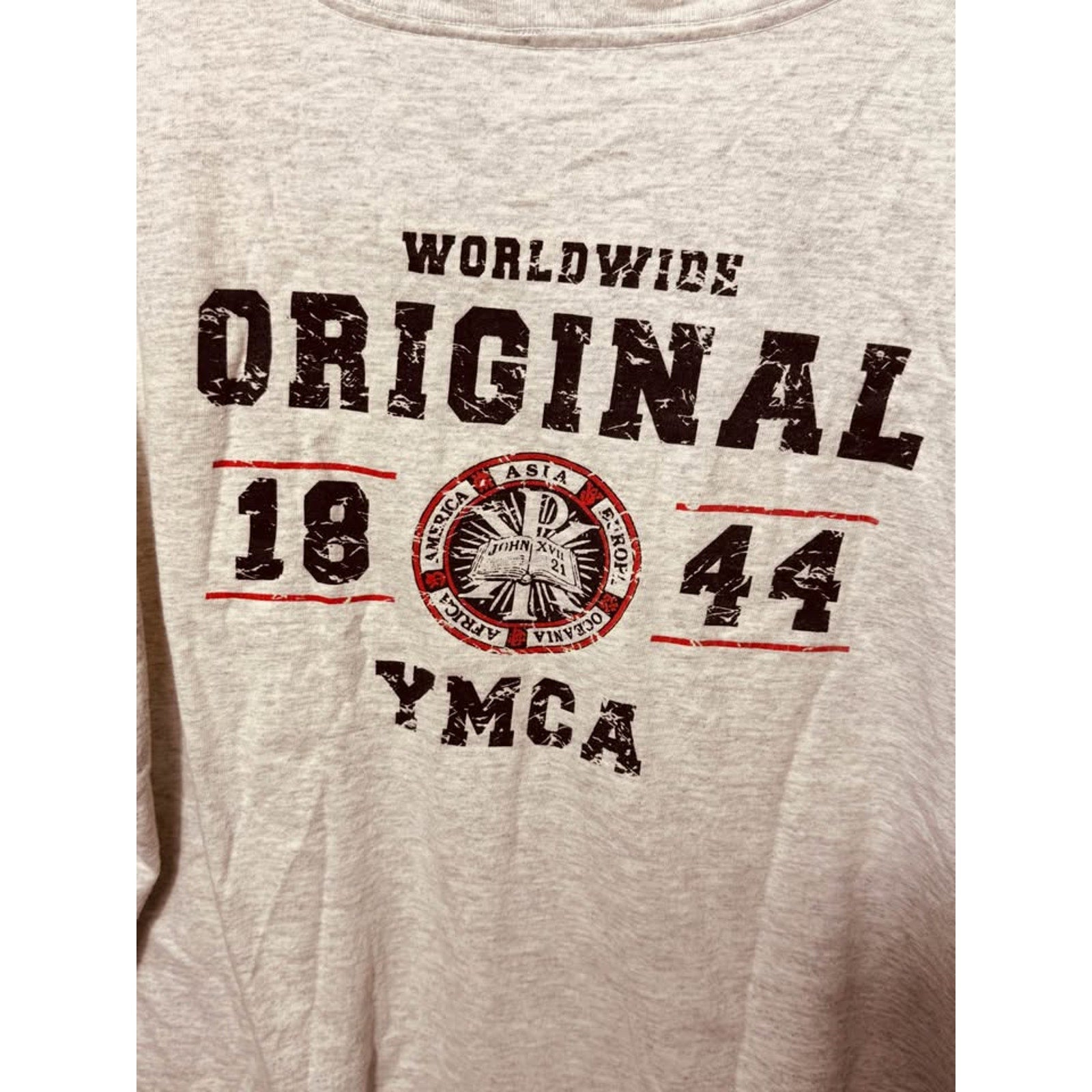 Vintage YMCA Worldwide Original 1844 Double Sided Graphic T-Shirt Gray Large