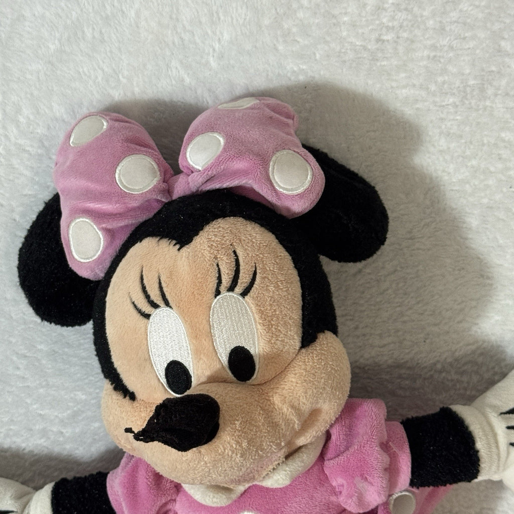 Disney Parks Minnie Mouse Plush 18” Pink Polka Dot Dress Bow Theme Park Used