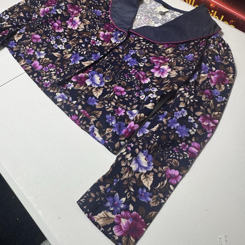 Vtg 1980s Picture Me Floral Cropped Blazer Small USA Cotton Secretary Grannycore