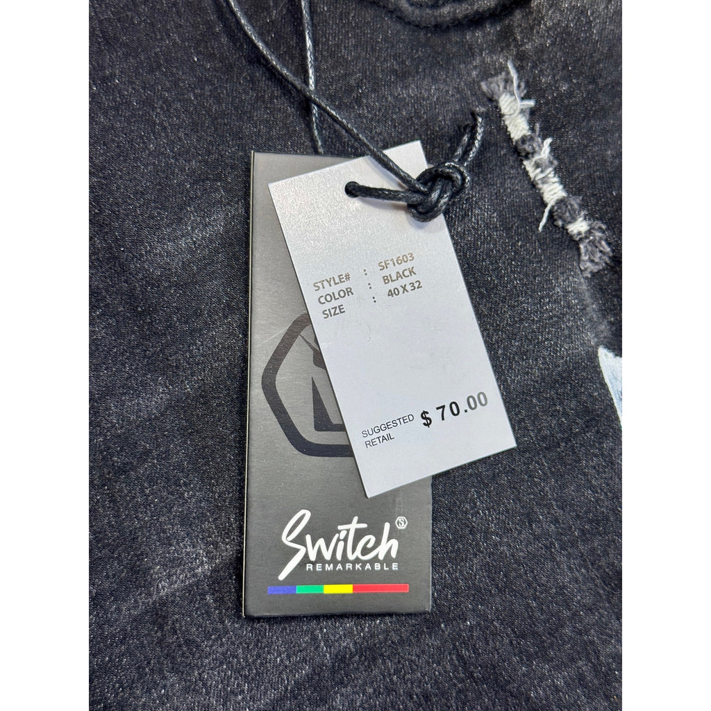 Switch Remarkable Distressed Paint Splatter Jeans Men’s 40x32 Slim Taper Black Denim NWT