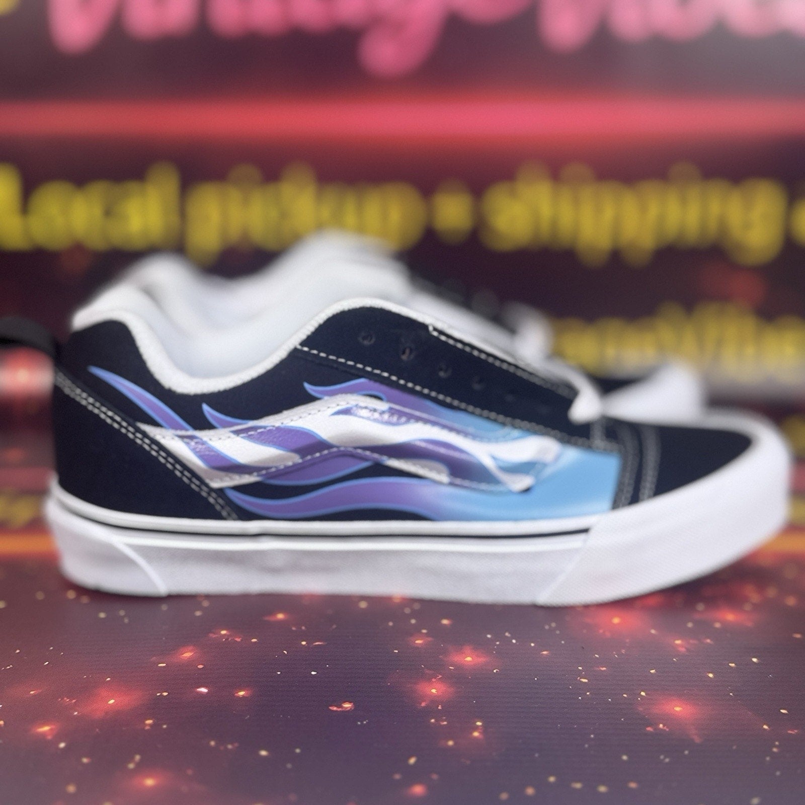 Vans Knu Skool Flame Black Blue Skate Shoes Men’s 9 W 10.5 Y2K Chunky Sneakers