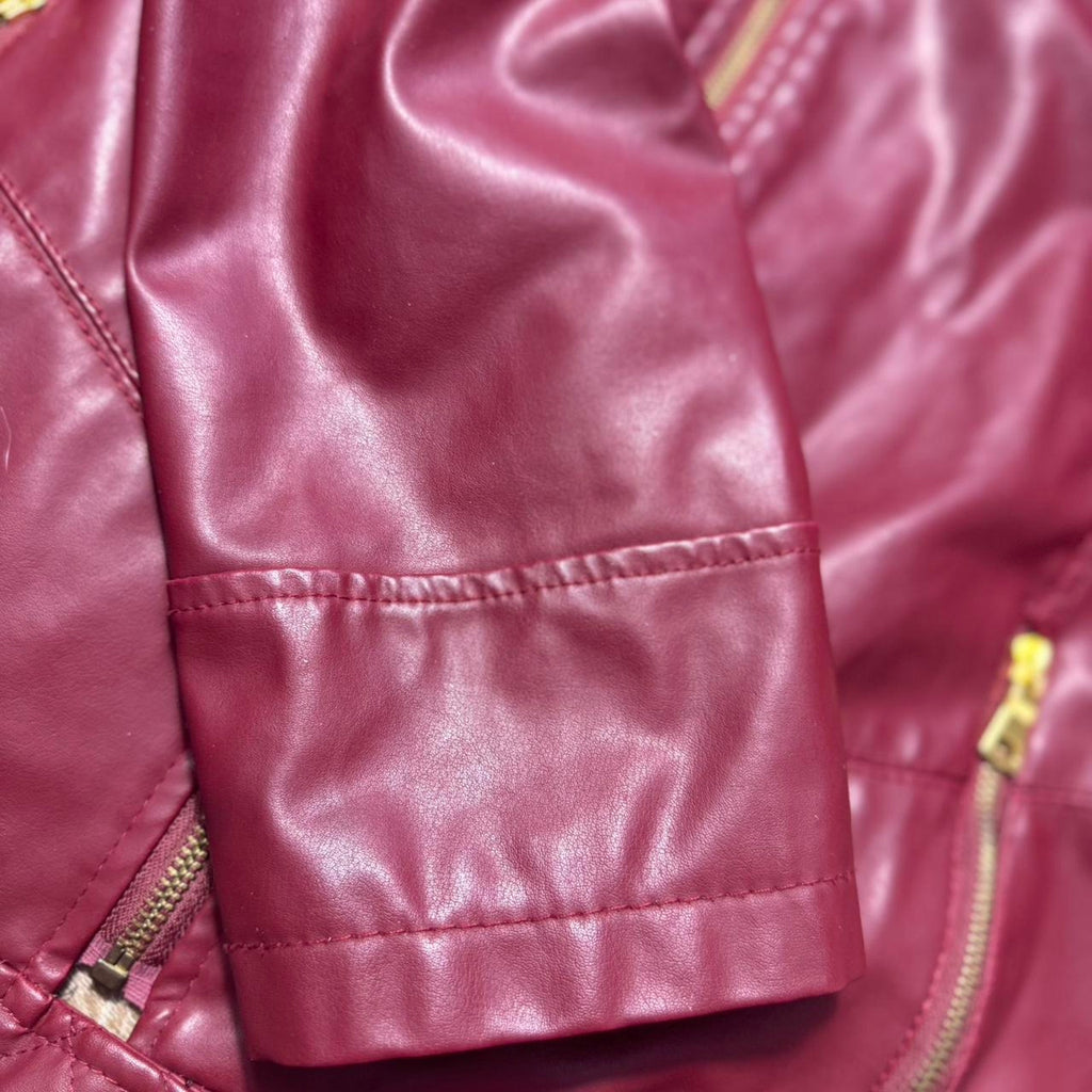 Red faux leather moto jacket