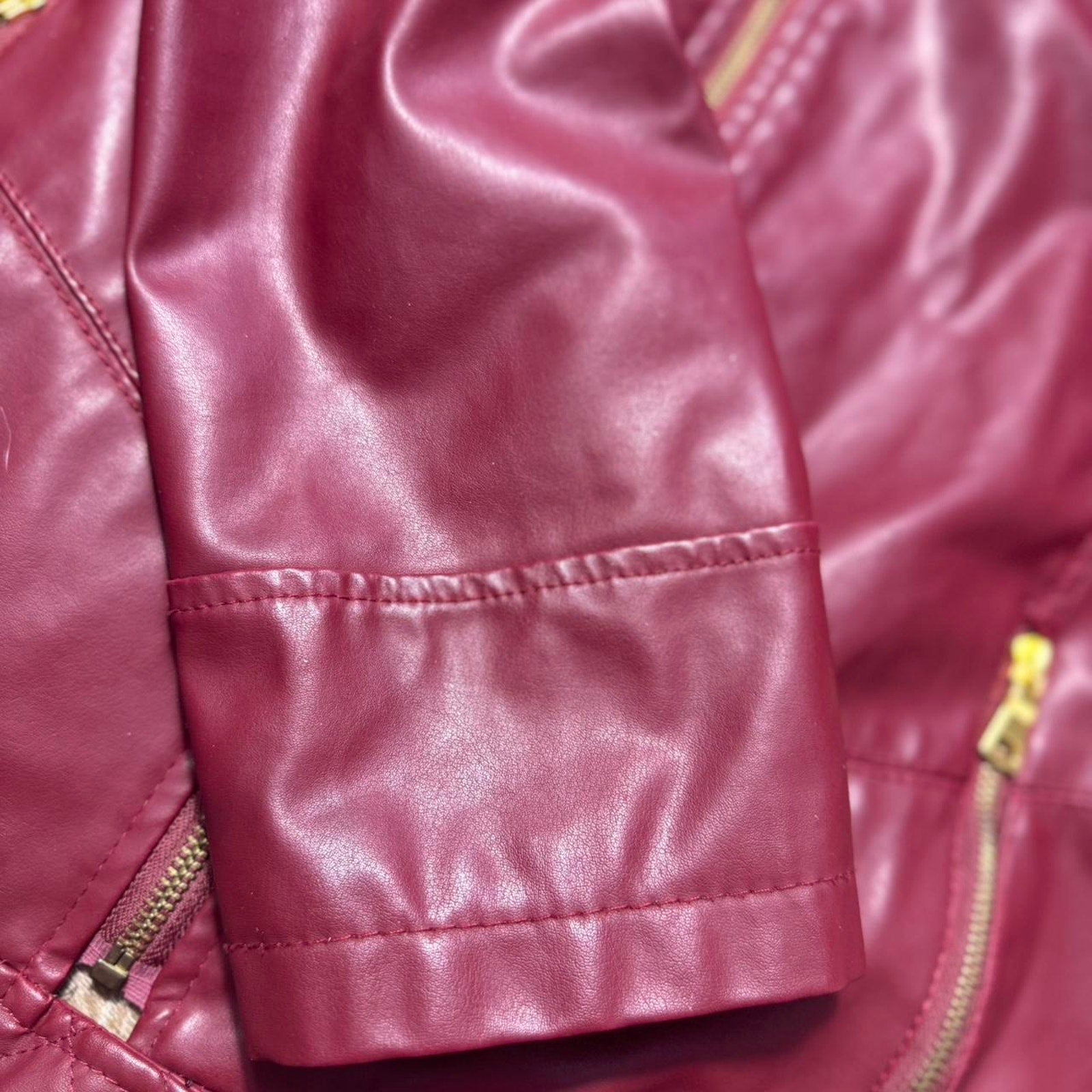 Red faux leather moto jacket