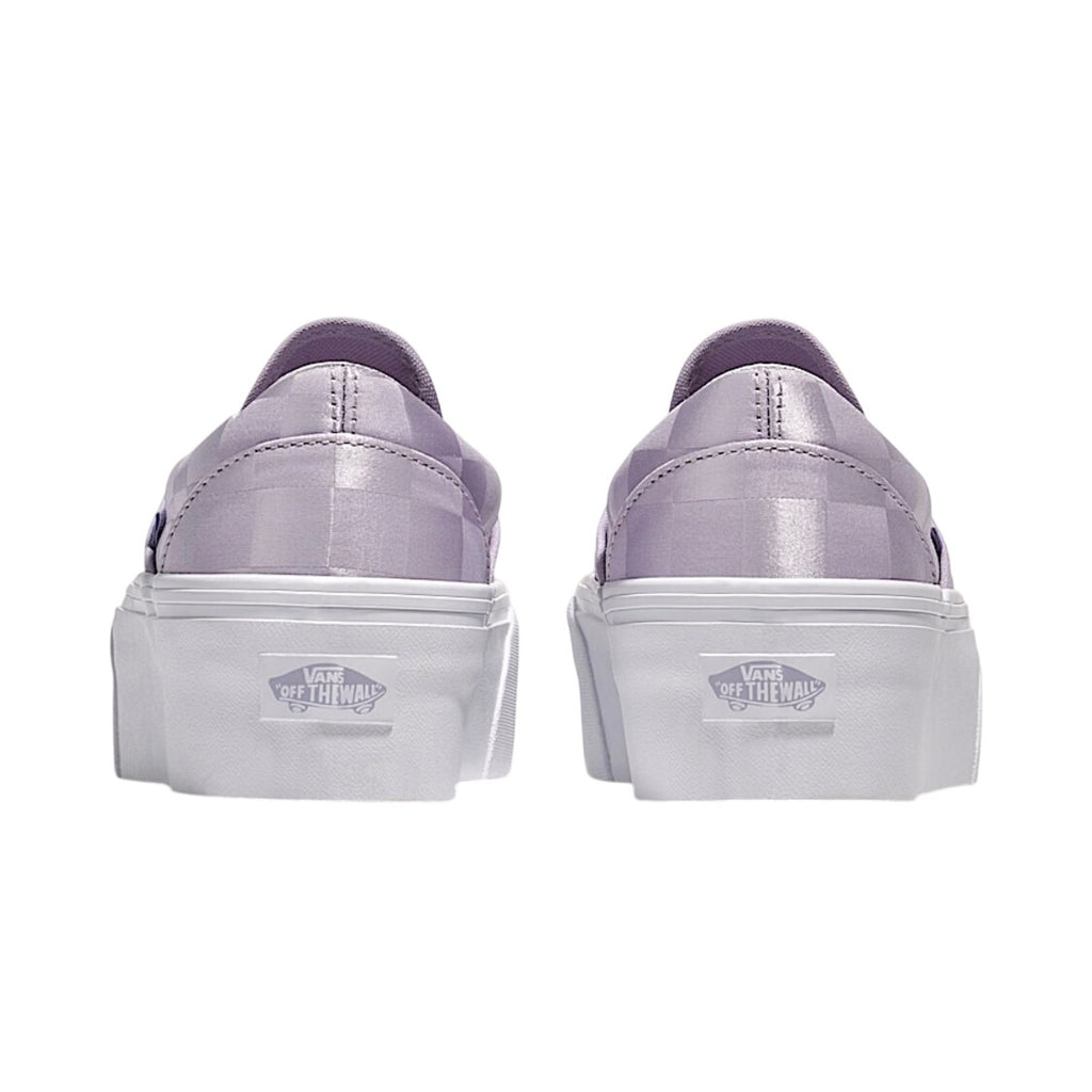 Vans Classic Slip-On Stackform Checkerboard Satin Lilac Purple Platform Shoes W7