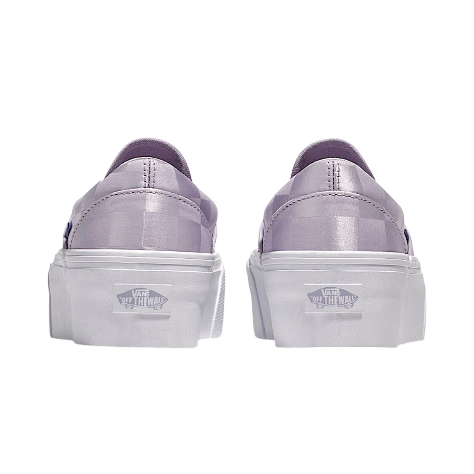Vans Classic Slip-On Stackform Checkerboard Satin Lilac Purple Platform Shoes W7