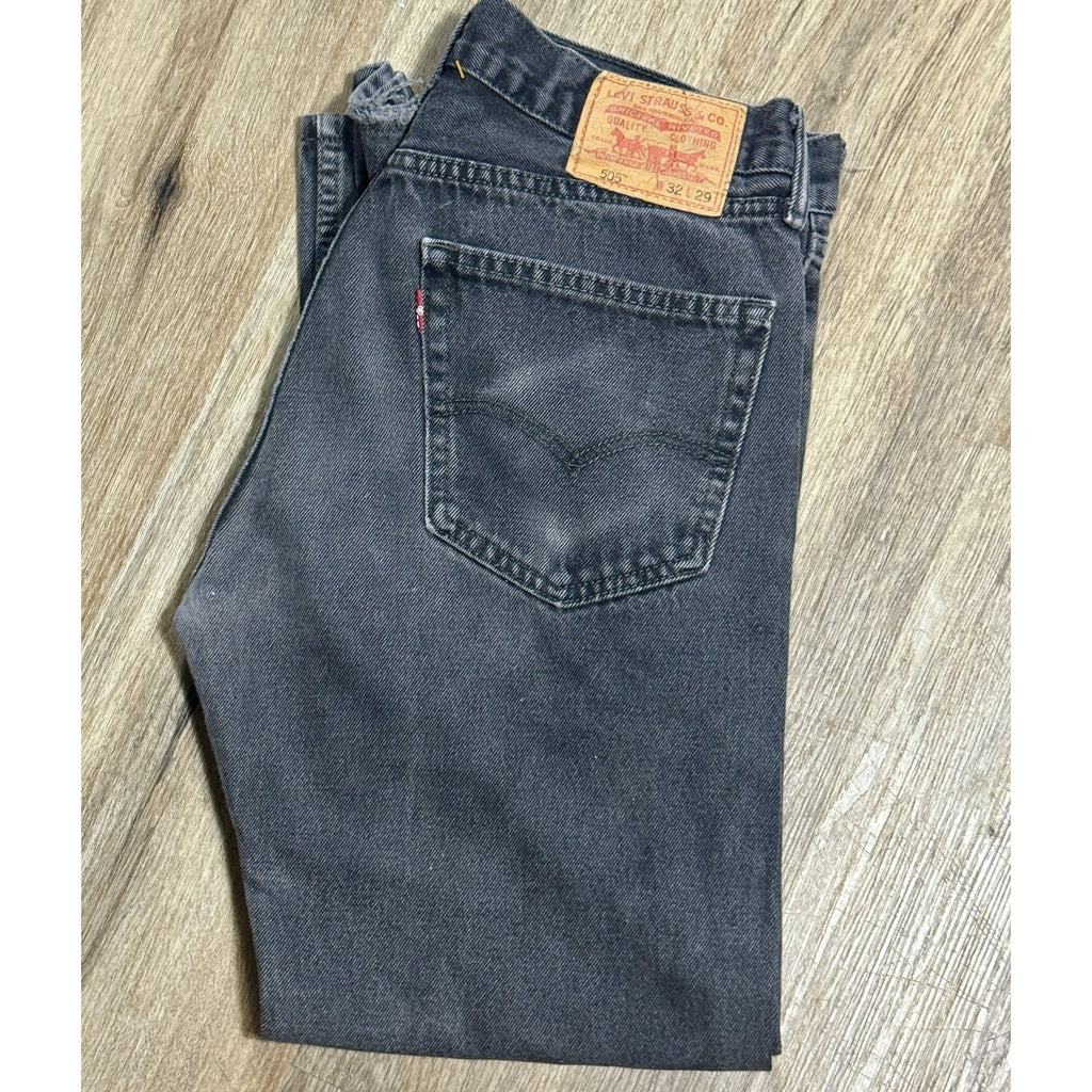 Levi's 505 Regular Fit Jeans Mens 32x29 Gray Black Straight Leg Denim VTG Y2K