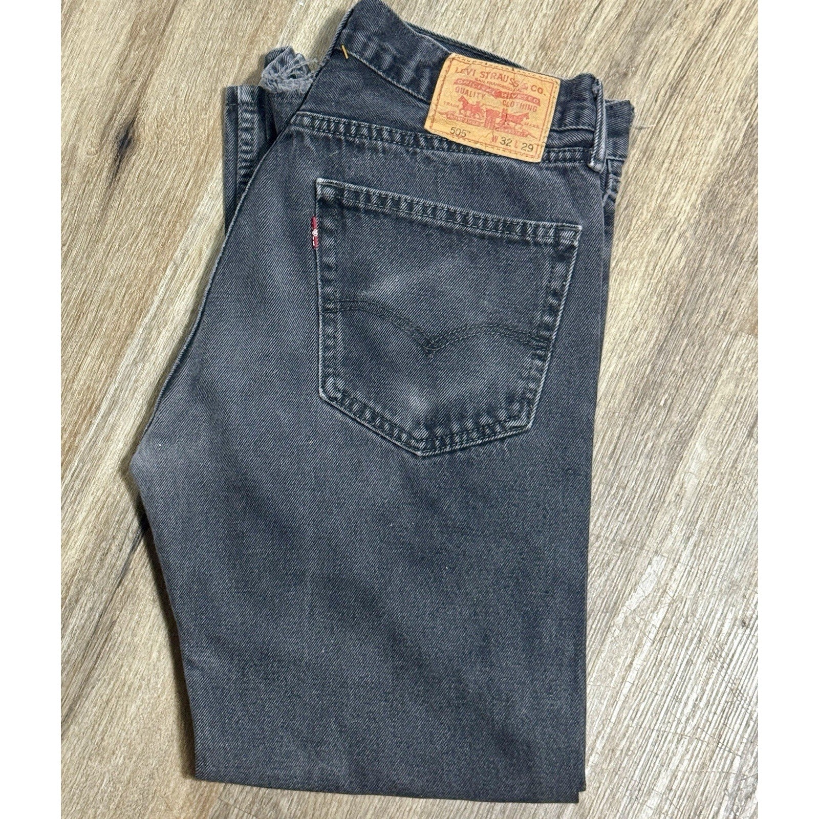 Levi's 505 Regular Fit Jeans Mens 32x29 Gray Black Straight Leg Denim VTG Y2K