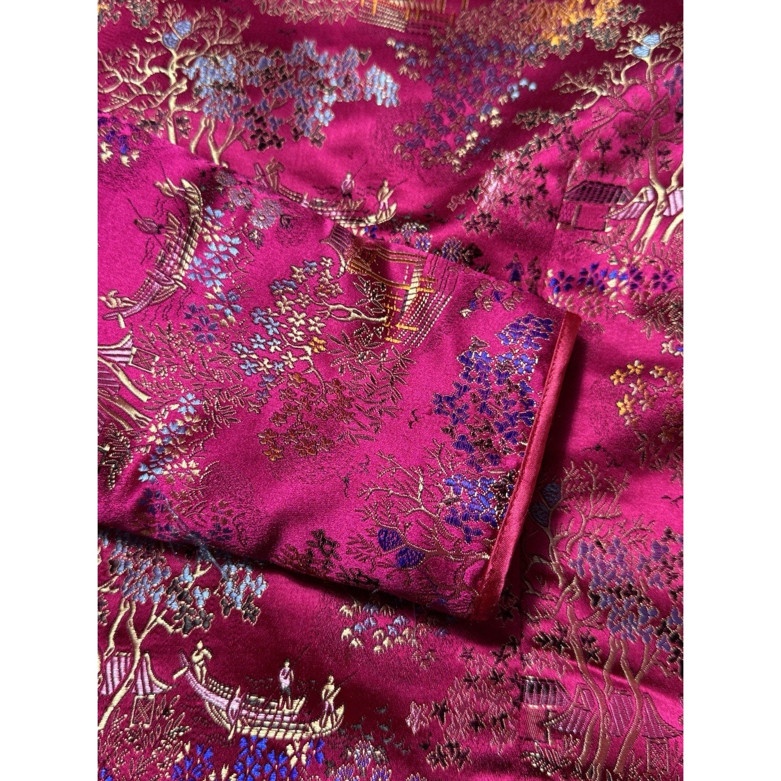 Vtg Old Navy Pink Brocade Mandarin Jacket Women’s S Satin Floral China Style