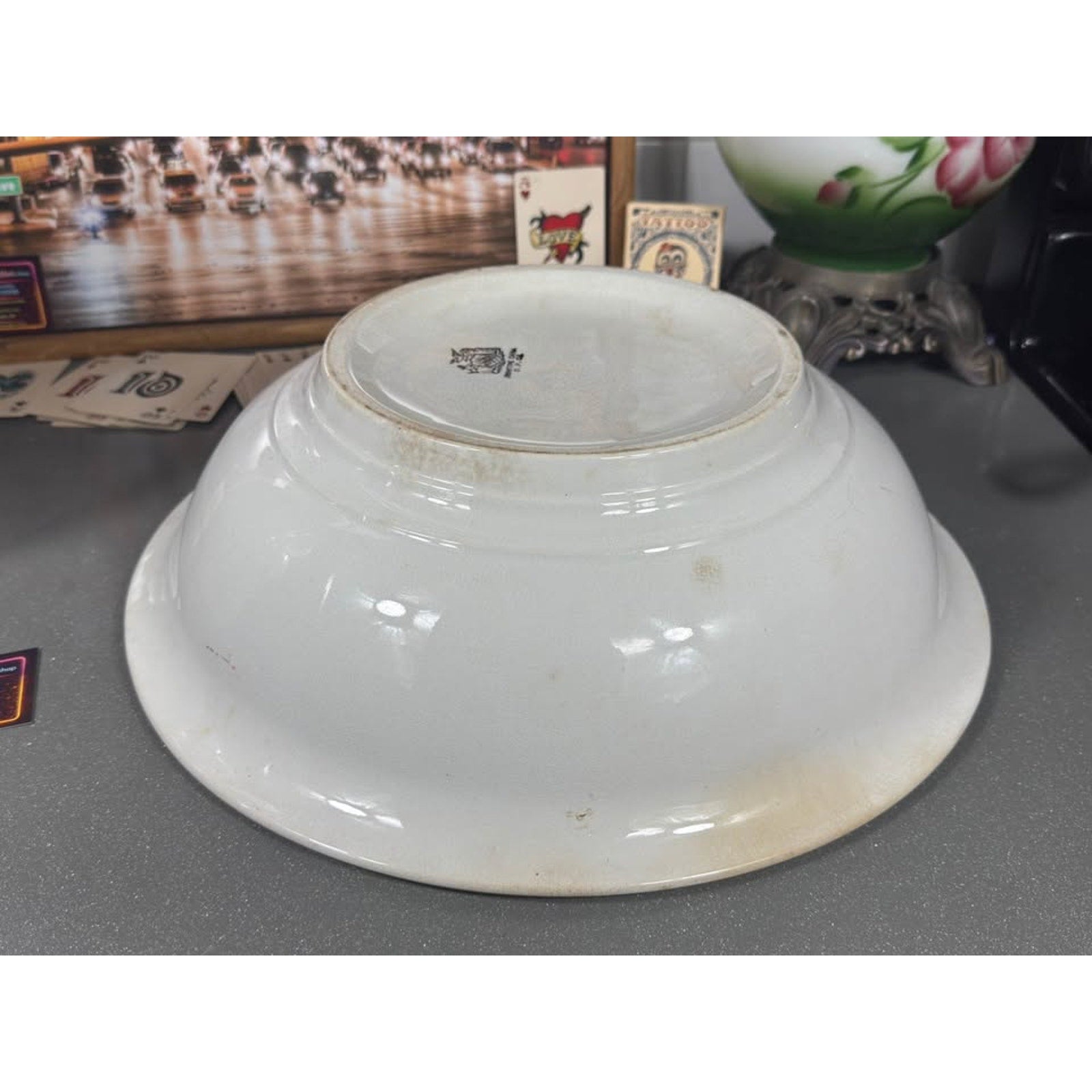 Copied - Late 1800s Vintage O.P. Co Ironstone Wash Basin & Pitcher Set Floral Gold Trim Excelsior