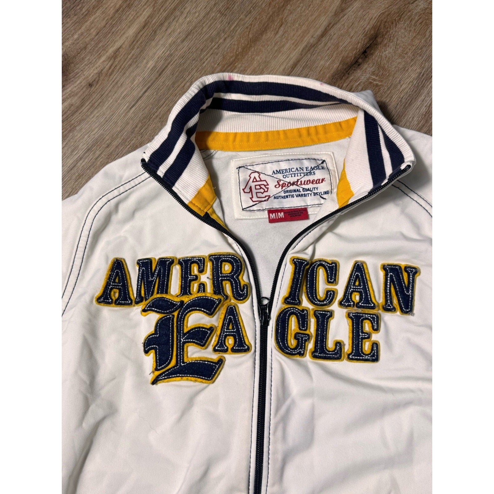 Vtg Y2K American Eagle AE Sportswear Womens White Varsity Full Zip Jacket Coat M