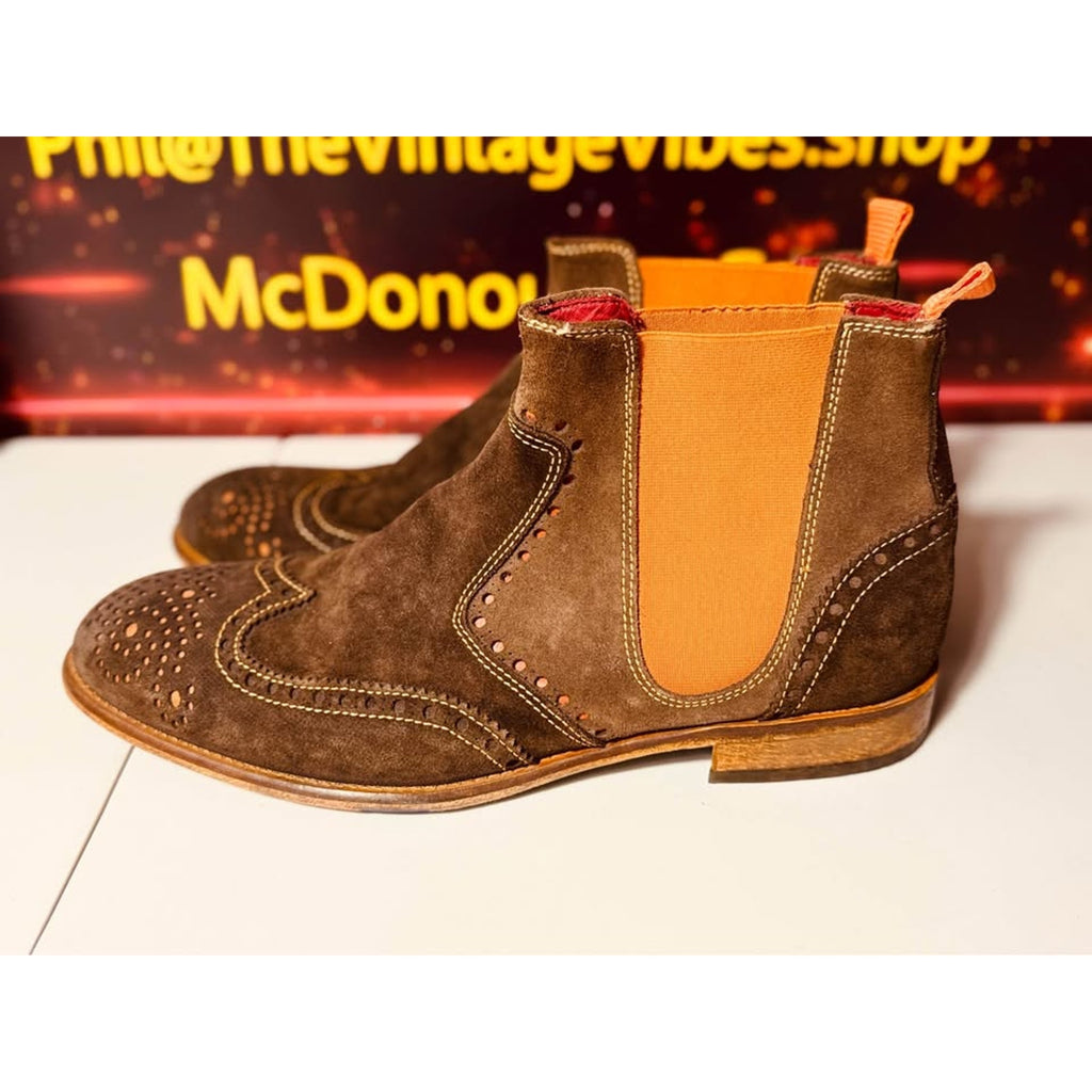 Stefano Castelli Brown Suede Wingtip Chelsea Boots Mens EU 45 US 12 Italy