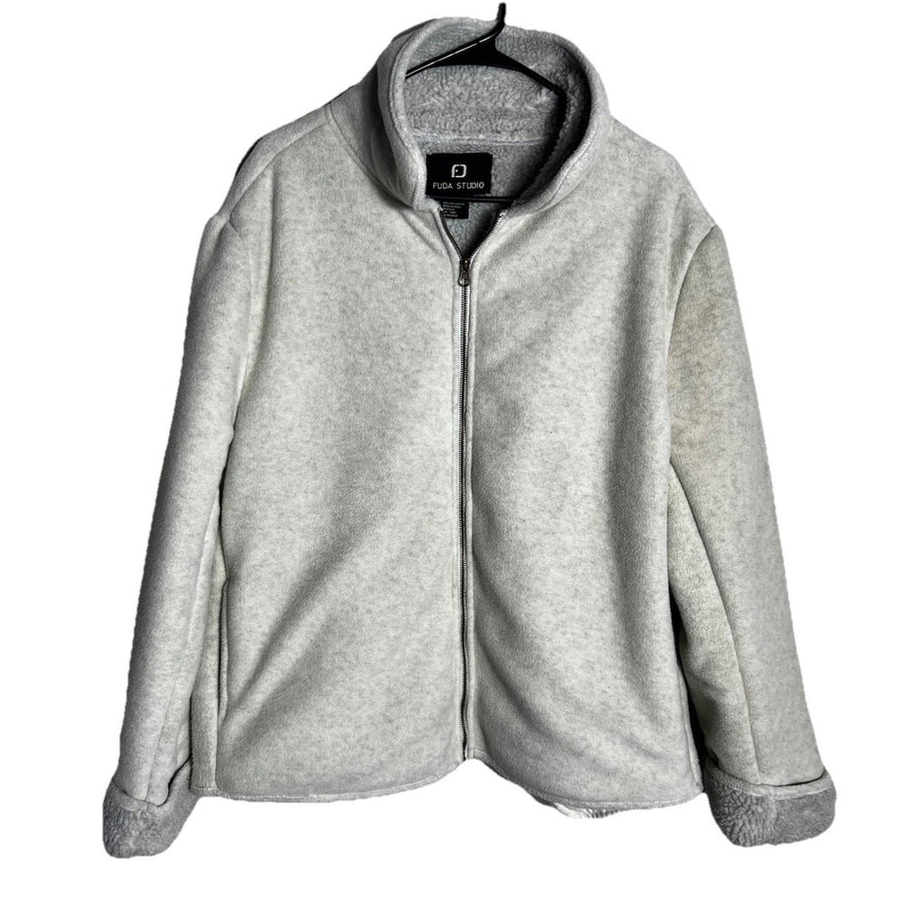 Vintage Fuda Studio Jacket Women’s L Gray Sherpa Fleece Zip-Up Soft Cozy Retro