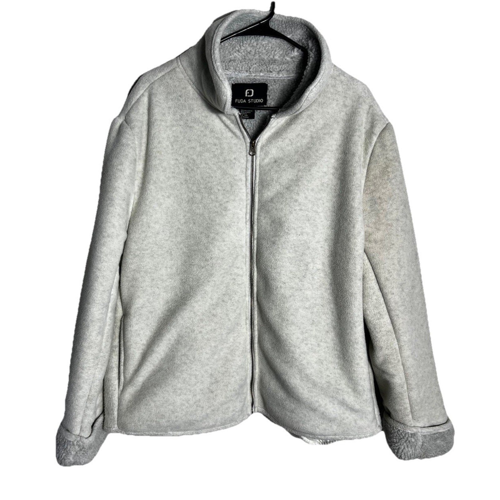 Vintage Fuda Studio Jacket Women’s L Gray Sherpa Fleece Zip-Up Soft Cozy Retro