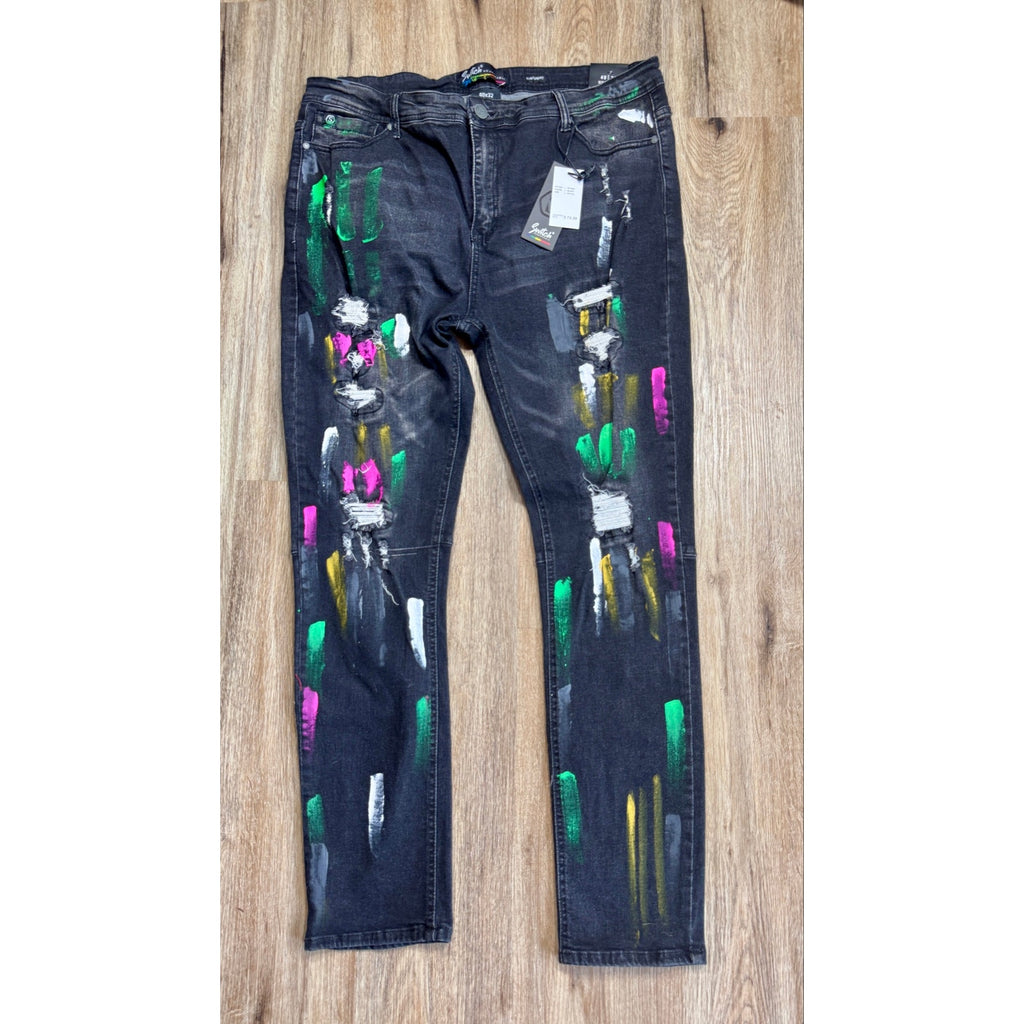 Switch Remarkable Distressed Paint Splatter Jeans Men’s 40x32 Slim Taper Black Denim NWT