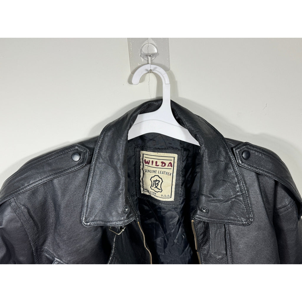 Men's Vintage Wilda Genuine Leather Black Motorcycle Jacket Made in USA Large