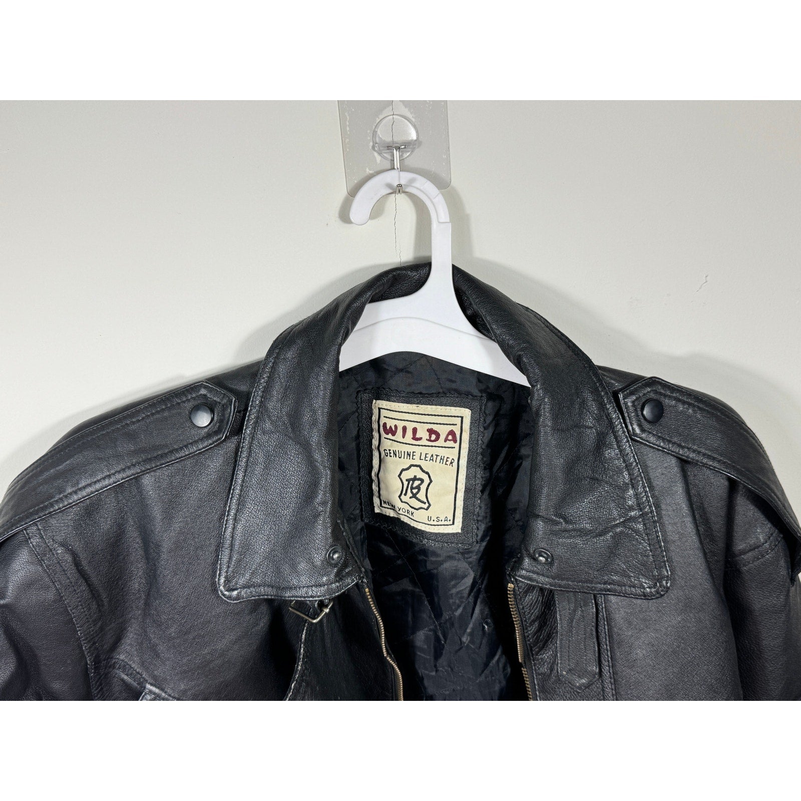 Men's Vintage Wilda Genuine Leather Black Motorcycle Jacket Made in USA Large