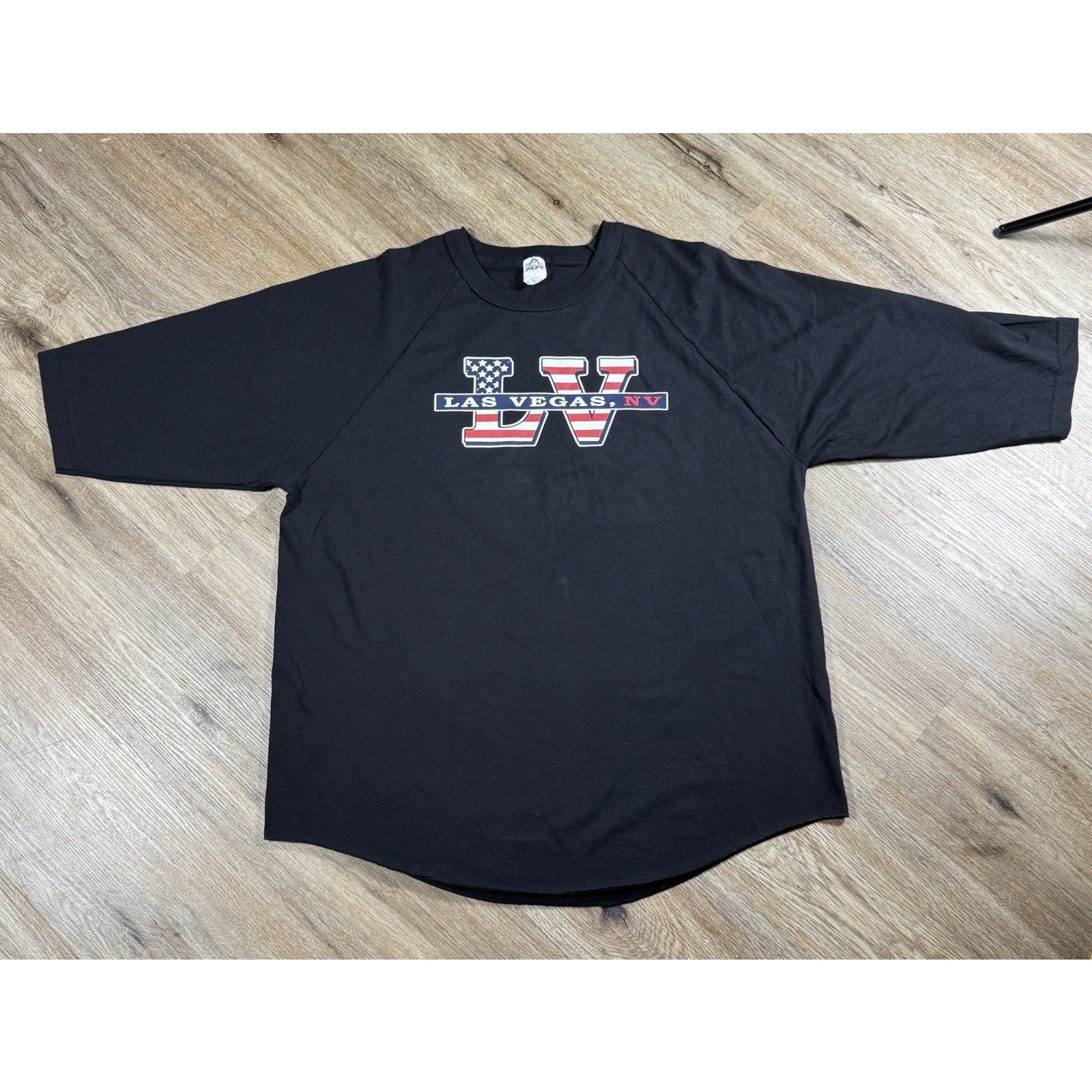 Vtg Y2K Baggy Las Vegas NV USA Flag Raglan Baseball Jersey Shirt 3/4 Sleeve 2XL