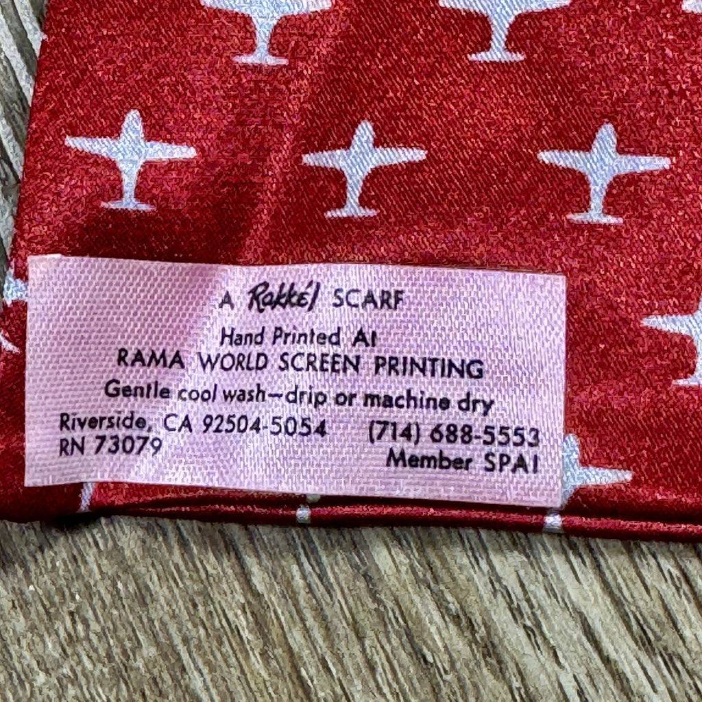 Vtg Rama World Rakkei Aviation Flight Scarf Airplane Print Pilot Made USA 48”