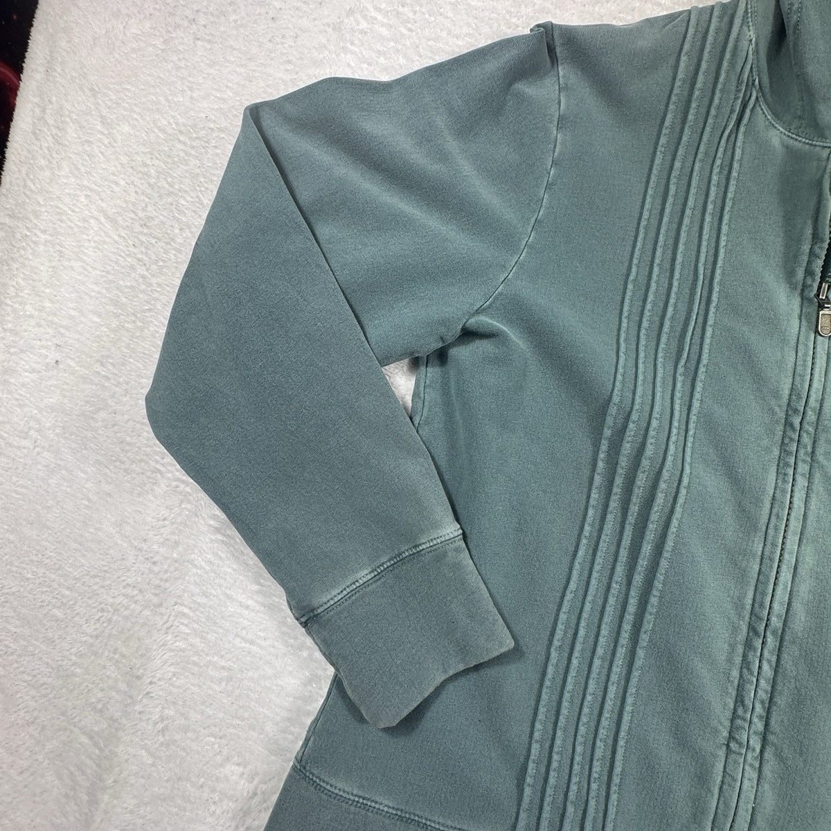 Woolrich Garment Dyed Full Zip Hoodie Womens M Blue Green Stretch Sweatshirt