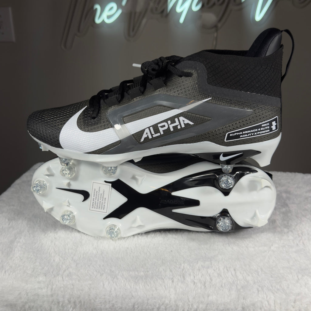 Nike Alpha Menace 4 Elite Football Cleats Black White HF5690-001 Sz 12