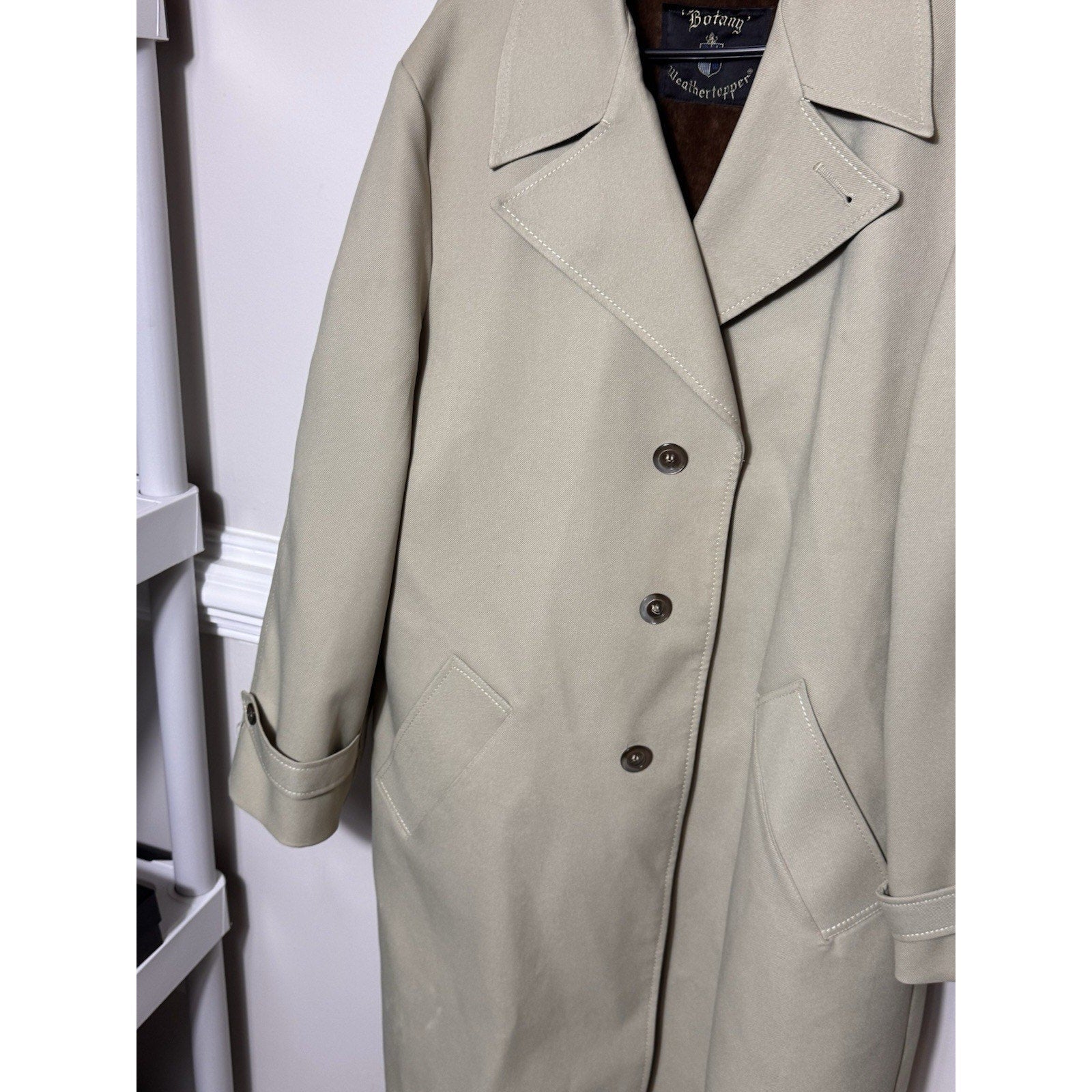 Vtg 1960s Botany Weathertopper Tan Overcoat Brown Lining Wool Blend Trench Coat