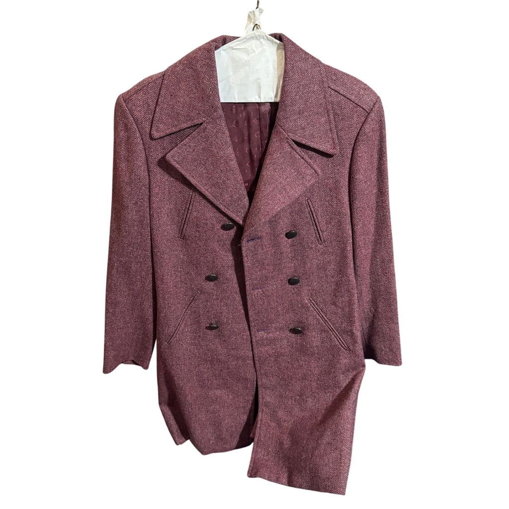 Vintage Burgundy Donegal Tweed Double Breasted Blazer Sport Coat Mens L XL 80s
