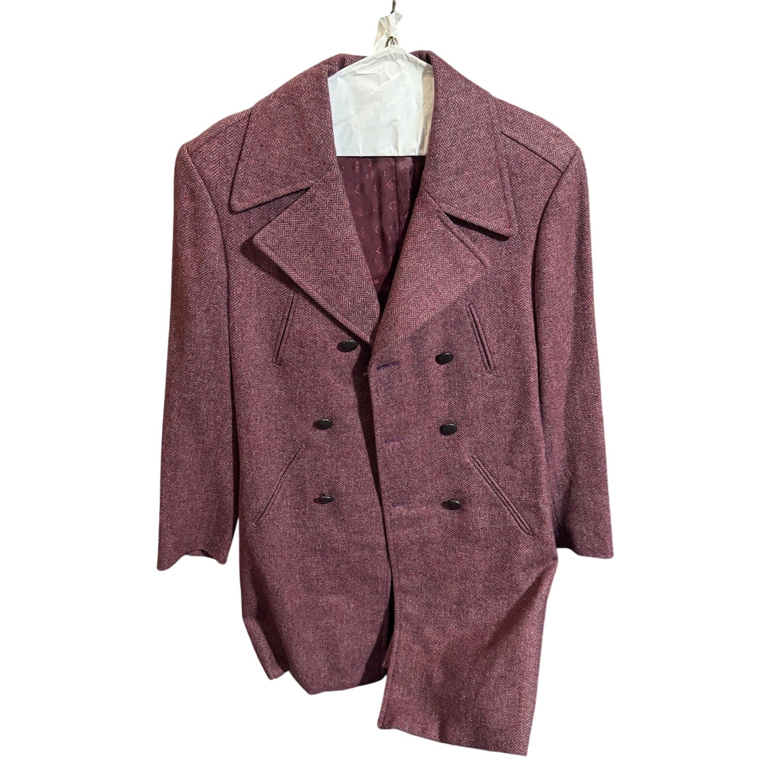 Vintage Burgundy Donegal Tweed Double Breasted Blazer Sport Coat Mens L XL 80s