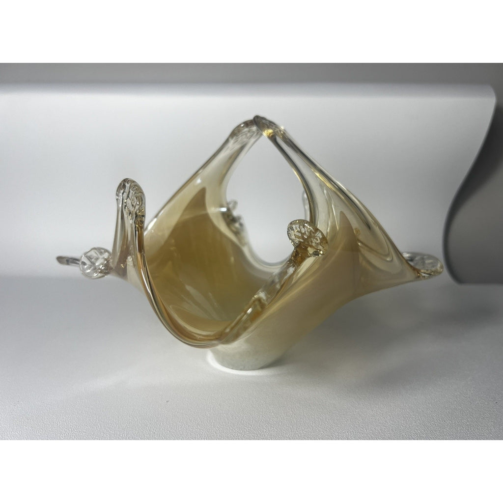 Lavorazione Arte Murano Glass Bowl made in Italy, Amber And gold