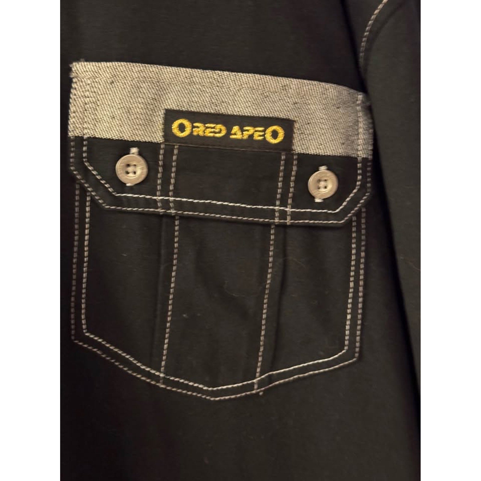 Red Ape Men’s 4XL Black V-Neck Utility Pocket Shirt NWT Y2K Streetwear