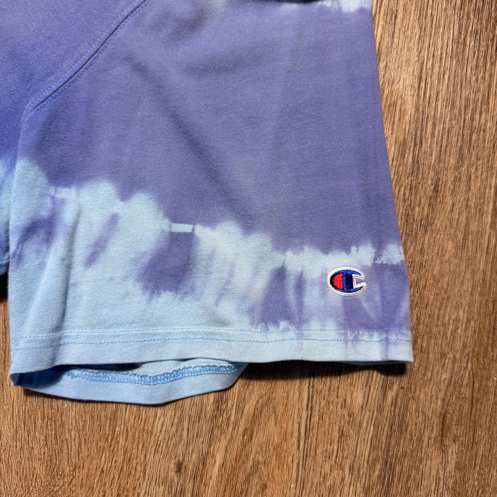 Champion Tie Dye T Shirt 3XL Purple Blue Embroidered Logo Script Graphic Tee