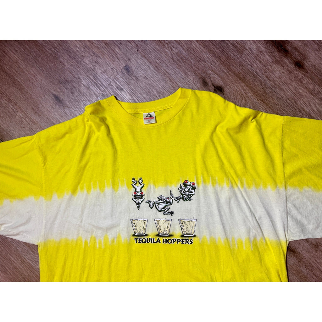 Vintage 2001 Frog Graphic T Shirt 5XL Yellow Tie Dye Beer Tequila Party Tee