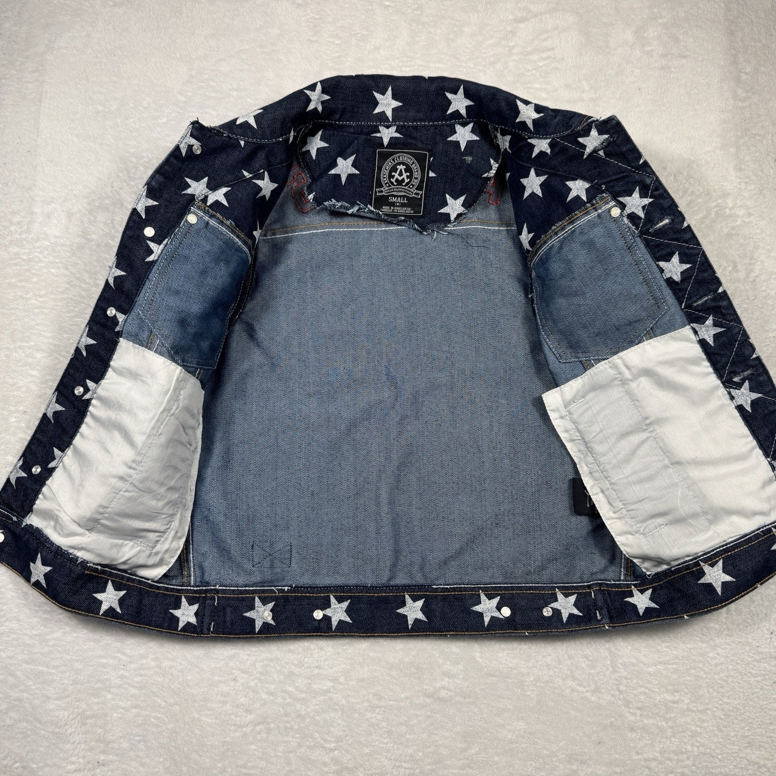 Akademiks AKDMKS Stars Denim Vest Womens XS Y2K Hip Hop USA Flag Patriotic 90s