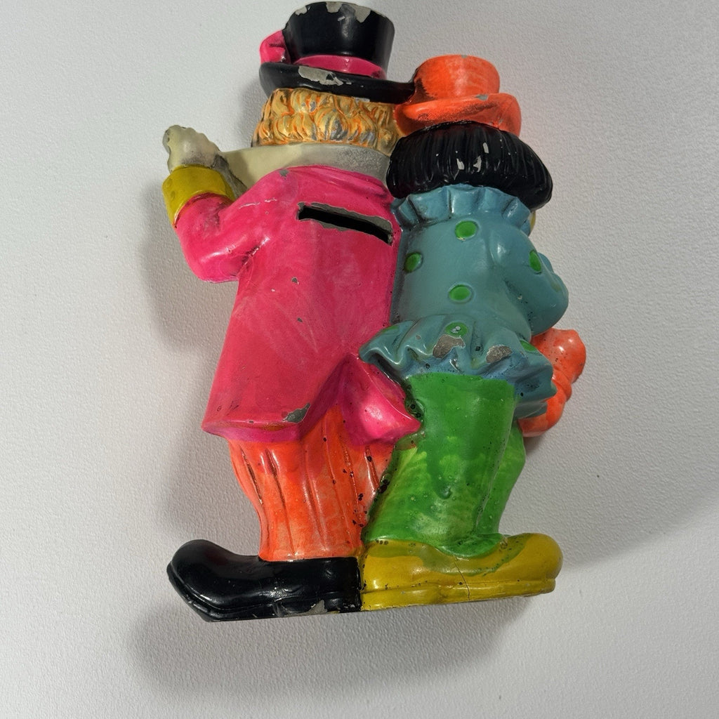 Vtg 1968 OSL Japan Musician Clown Coin Bank Chalkware Rare Vibrant Colorful HTF