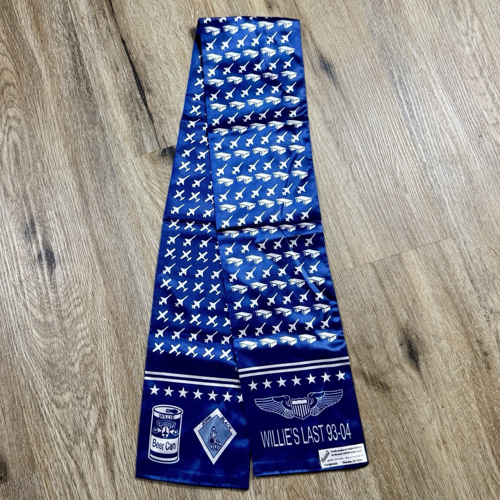 Rakkei Rama World Willie’s Last 93-04 Aviation Crew Pilot Scarf Vtg USA 45”