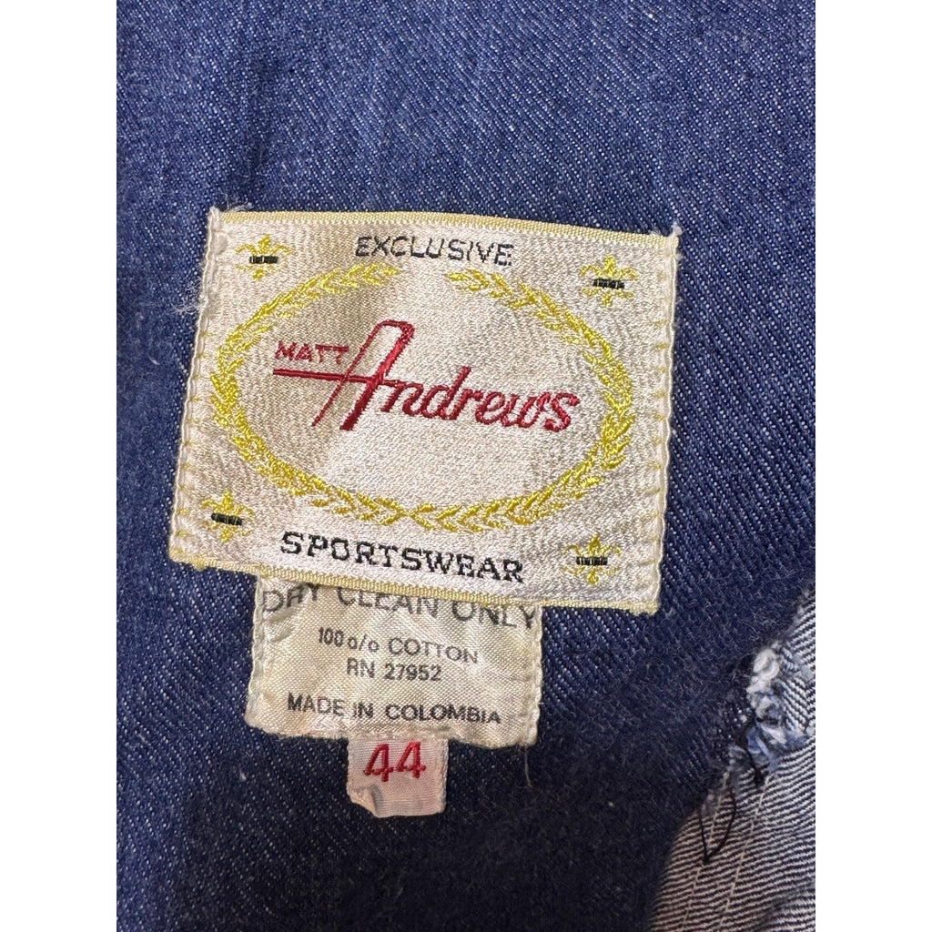 Vtg 80s 90s Matt Andrews Denim Blazer Jacket Sz 44 XL Blue Y2K