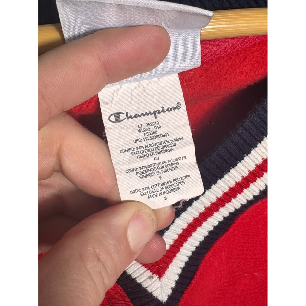 Champion Reverse Weave Cropped V-Neck Sweatshirt Red Women's Small Varsity