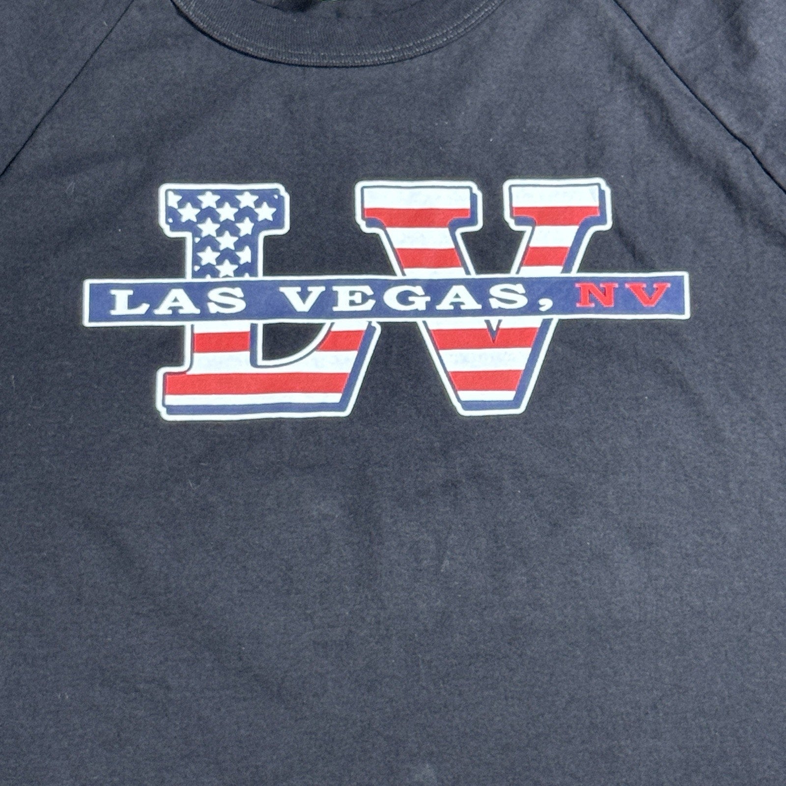 Vtg Y2K Baggy Las Vegas NV USA Flag Raglan Baseball Jersey Shirt 3/4 Sleeve 2XL