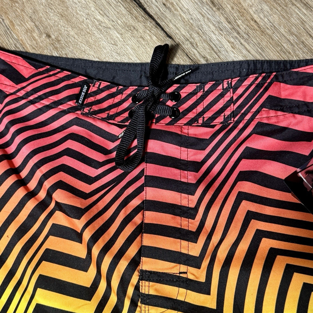 VTG Joe Boxer Men 32 Board Shorts Rainbow ZigZag Neon Swim Trunks Deadstock Y2K