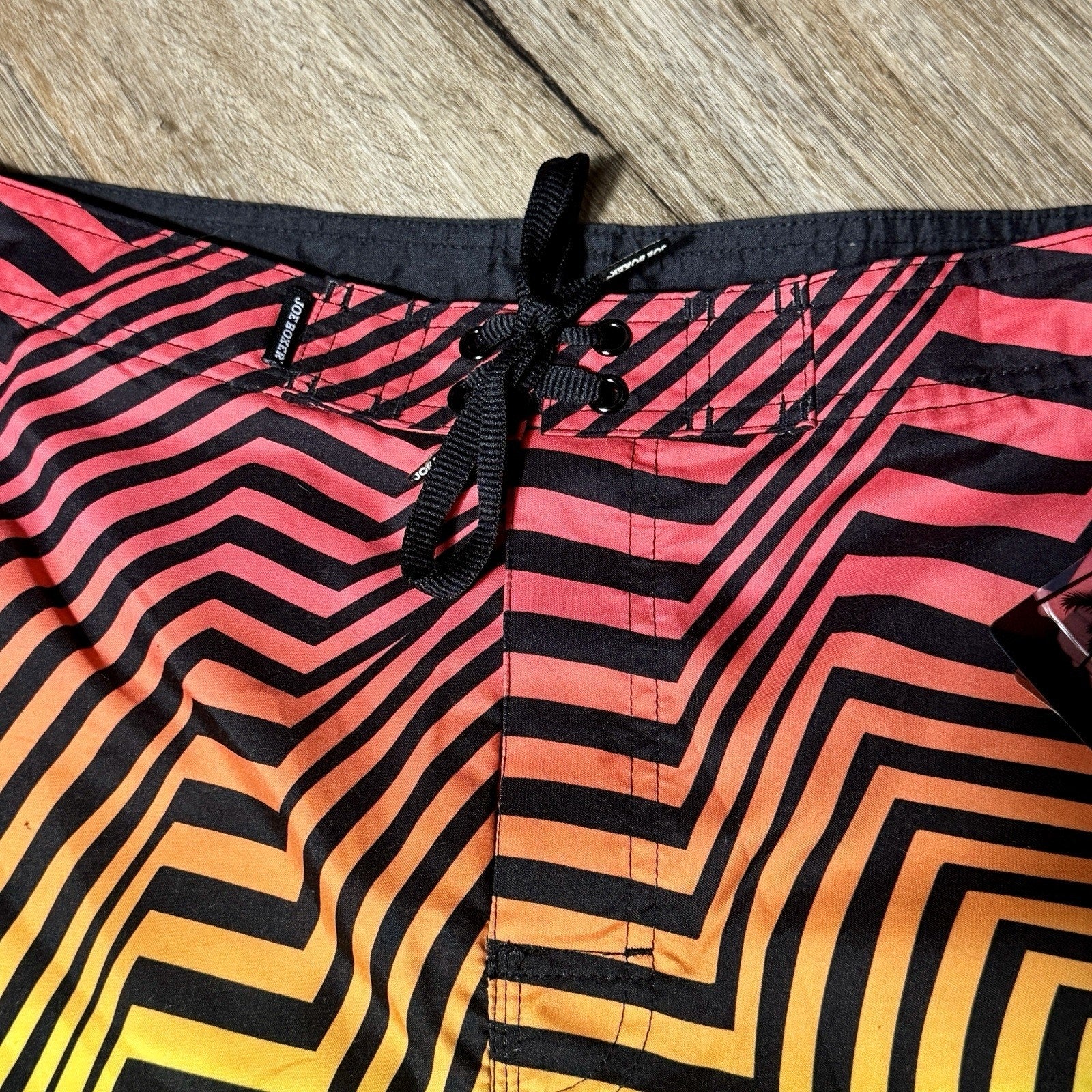 VTG Joe Boxer Men 32 Board Shorts Rainbow ZigZag Neon Swim Trunks Deadstock Y2K