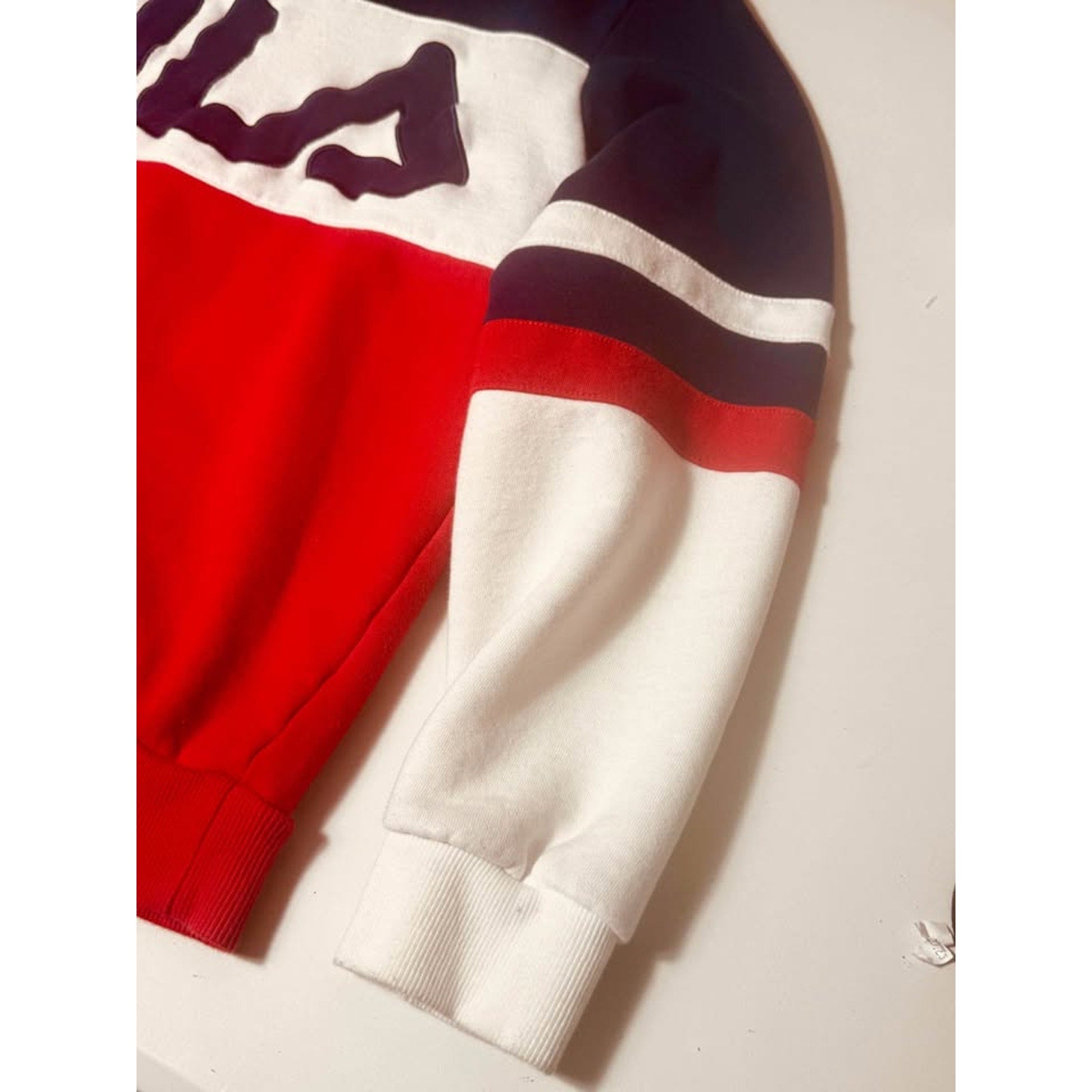 FILA Straight Blocked Colorblock Crewneck Sweatshirt Black White Red Men Medium
