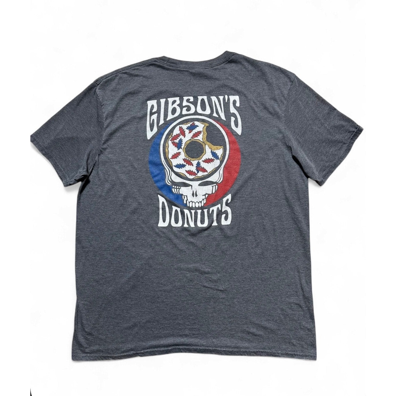 Gibson’s Donuts Grateful Dead Skull Donut Graphic T Shirt Gray Adult XL