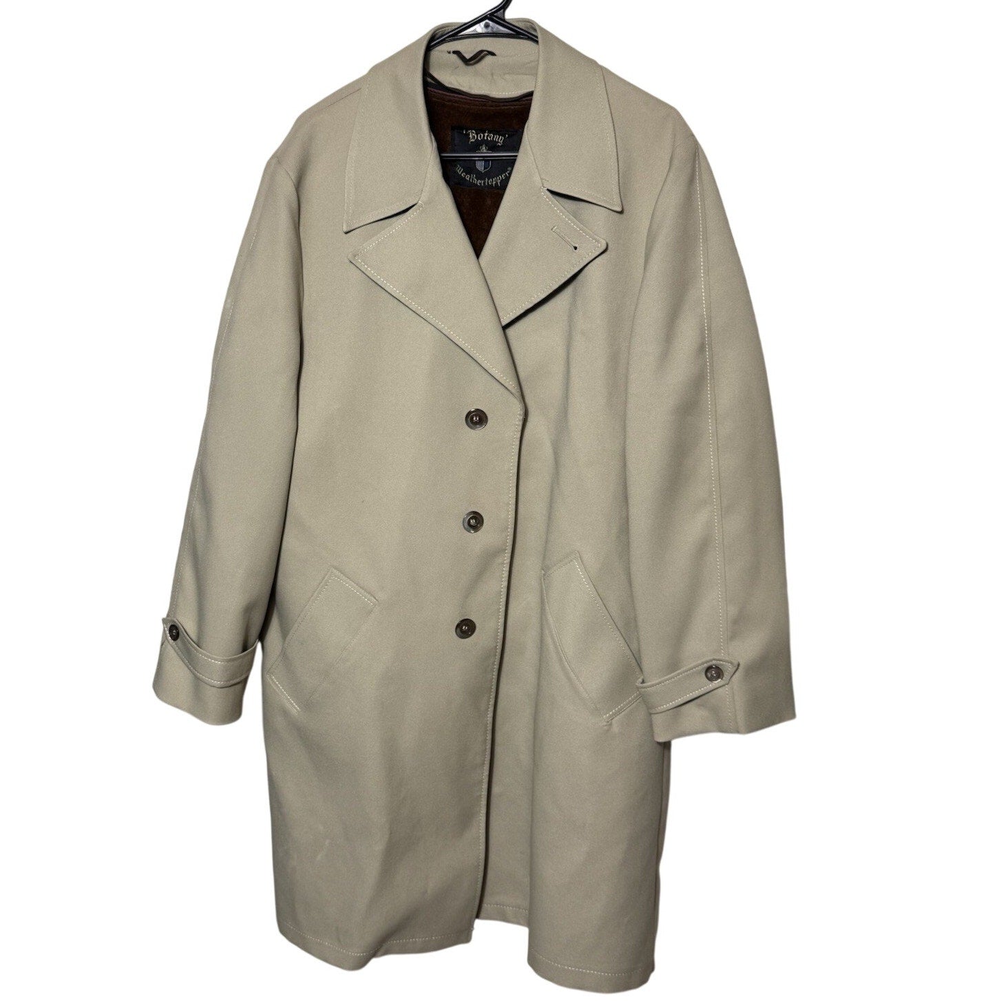Vtg 1960s Botany Weathertopper Tan Overcoat Brown Lining Wool Blend Trench Coat