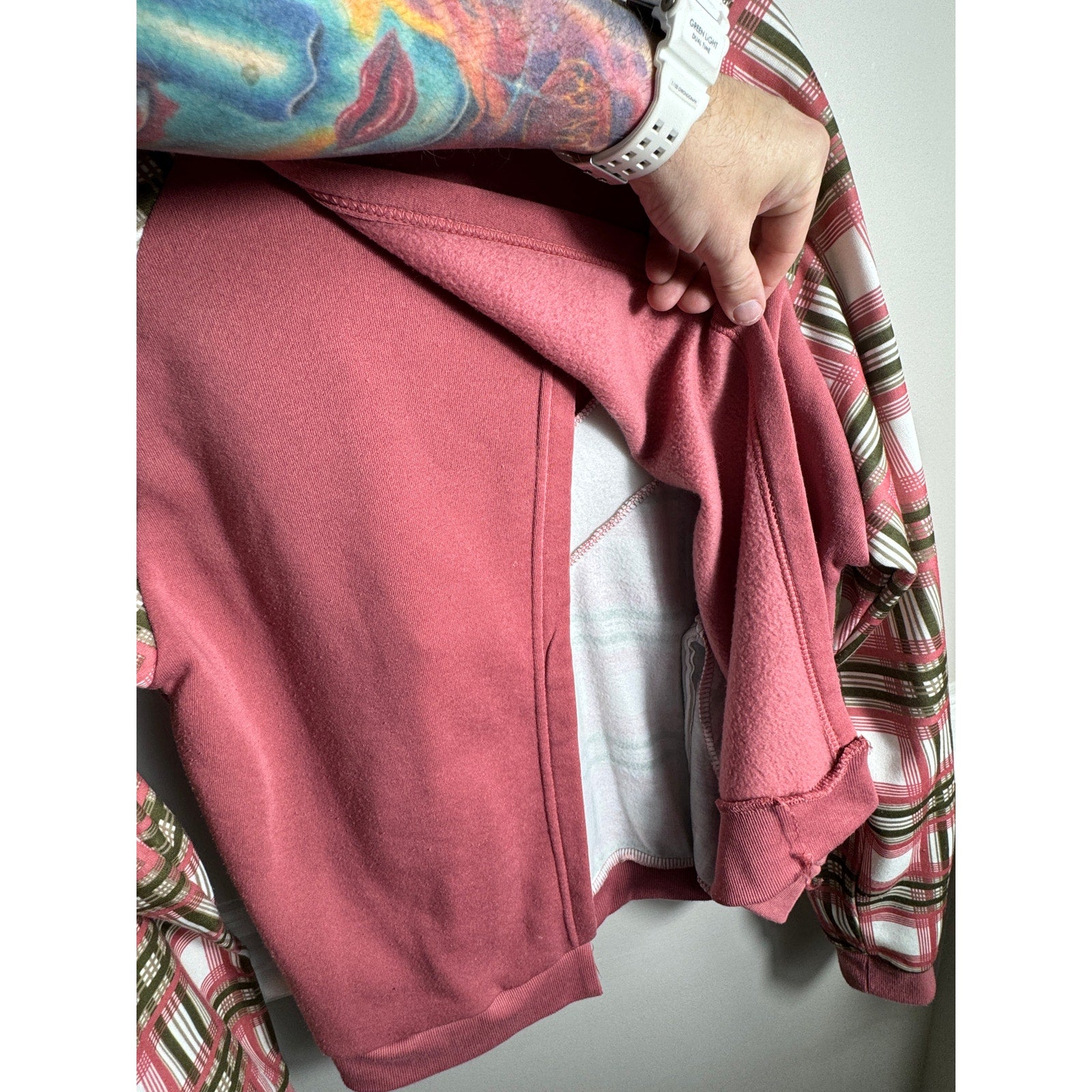 Y2K Baby Phat Plaid Open Back Hoodie Women’s 1X XL Pink Green