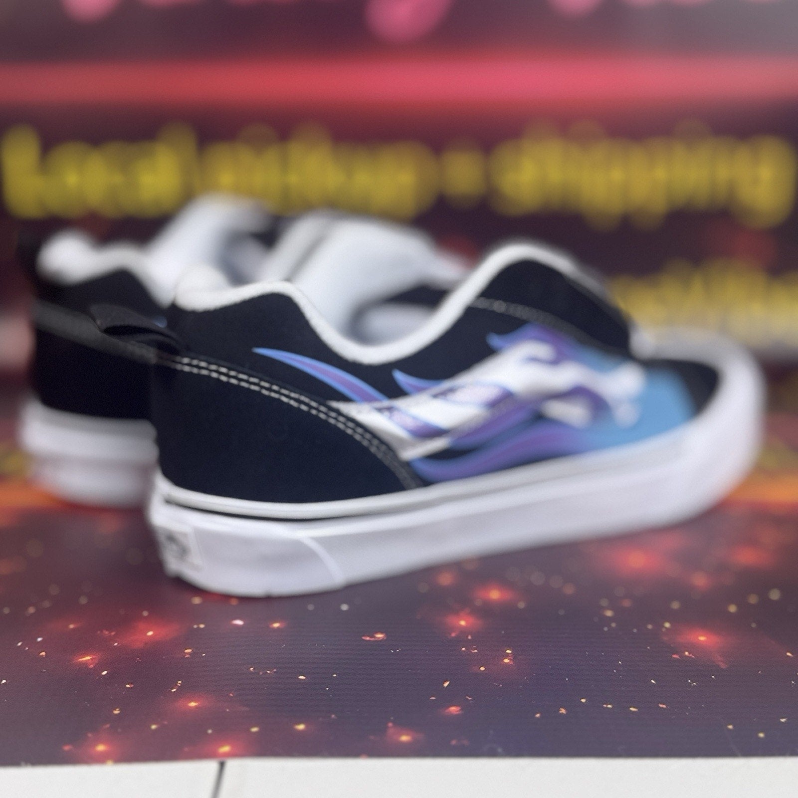 Vans Knu Skool Flame Black Blue Skate Shoes Men’s 9 W 10.5 Y2K Chunky Sneakers